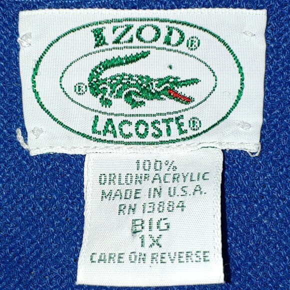 IZOD LACOSTE Holiday 1989 Orlon Acrylic V-Neck Buttons Cardigan Blue Size 1X Big - Picture 3 of 8